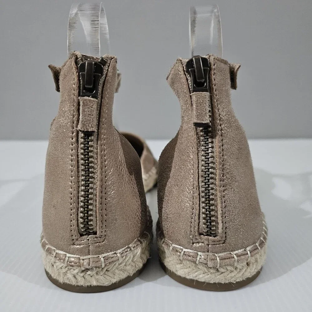 Eileen Fisher Lala Flat Espadrille Womens 8.5 Tan Metallic Leather Sandal NEW